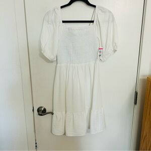 NWT Topshop White Mini Dress with Smocking Chest/Back  Criss-Cross Back Sz:8